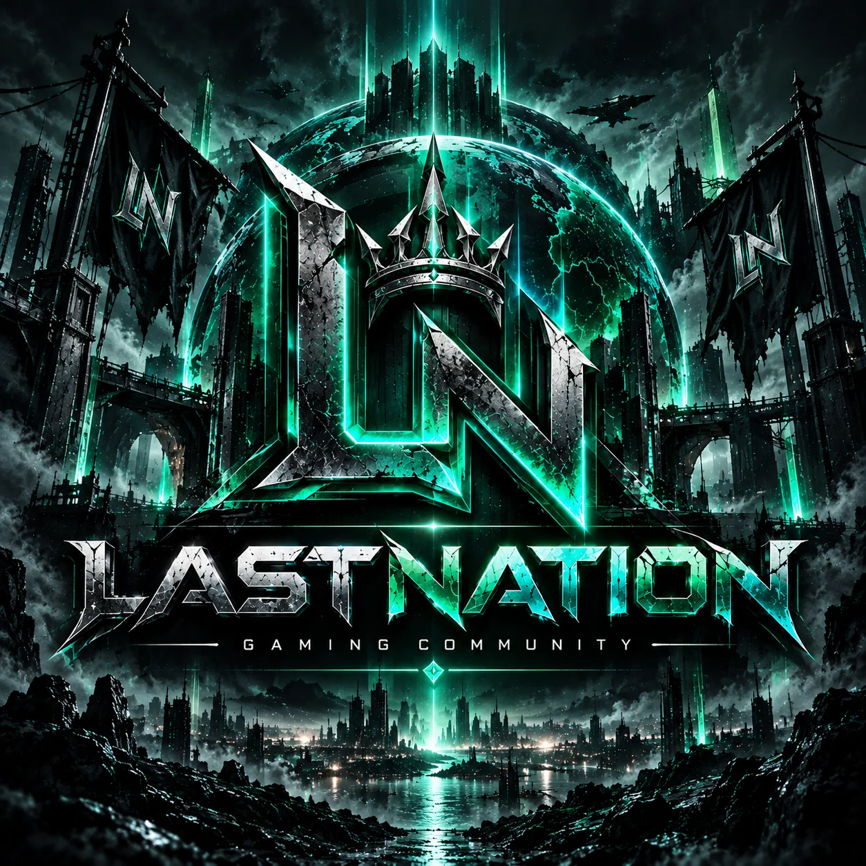 Futuristisches Last-Nation-Emblem im Emerald-Cyber-Stil